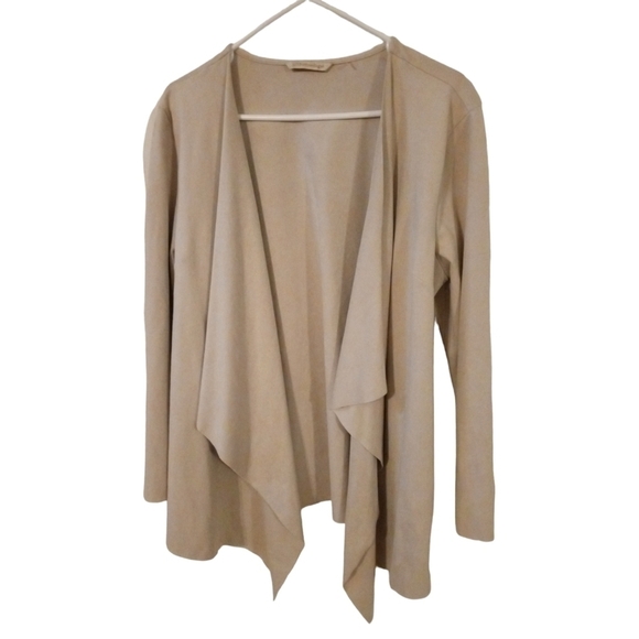 Soft Surroundings Camel Open Cardigan Soft Faux Suede BoHo Hippie Minimalist L - Picture 1 of 10